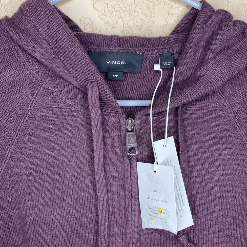 NWT VINCE Men’s Wool Cashmere full zip hooded sweater size small - Picture 6 of 11
